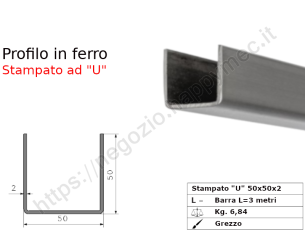 Profilo "U" stampato a lati uguali 50x50x2 in barre grezze