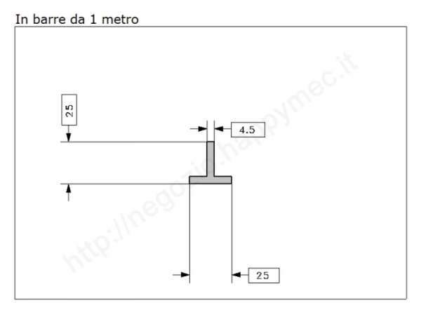 Profilo a T 25x25x4,5 grezzo in barre da 1 metro in ferro