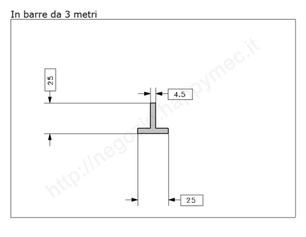 Profilo a T 25x25x4,5 grezzo in barre da 3 metri in ferro