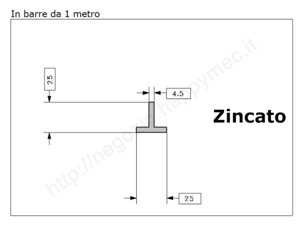 Profilo a T 25x25x4,5 zincato in barre da 1 metro in ferro