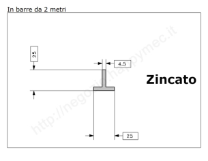 Profilo a T 25x25x4,5 zincato in barre da 2 metri in ferro