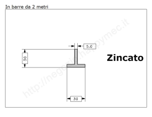 Profilo a T 30x30x4,5 zincato in barre da 2 metri in ferro