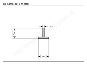Profilo a T 30x30x5 grezzo in barre da 1 metro in ferro