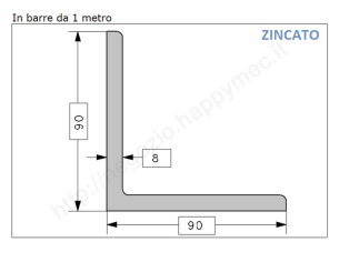 Angolare zincato 90x8 in barre da 1 metro in ferro