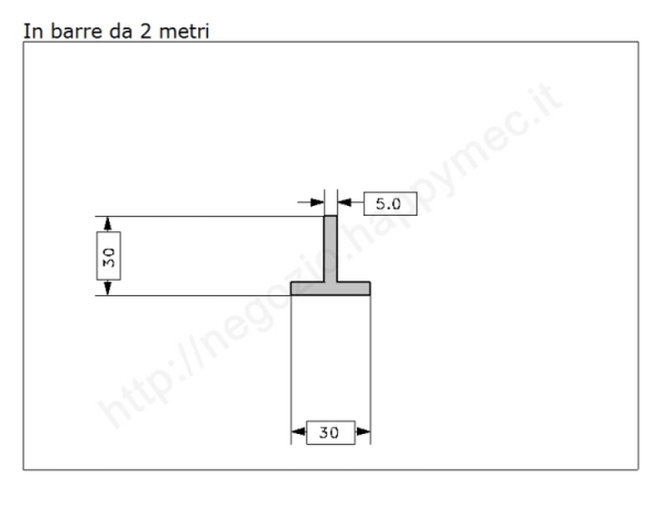 Profilo a T 30x30x5 grezzo in barre da 2 metri in ferro