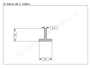 Profilo a T 35x35x5 grezzo in barre da 1 metro in ferro