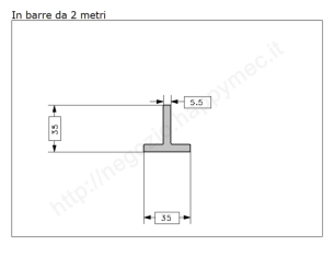 Profilo a T 35x35x5 grezzo in barre da 2 metri in ferro