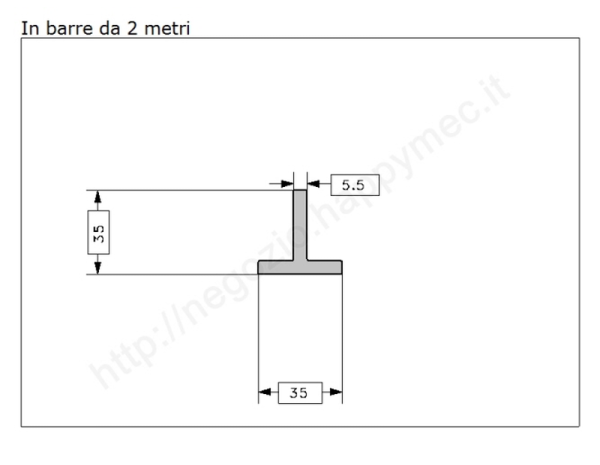 Profilo a T 35x35x5 grezzo in barre da 2 metri in ferro