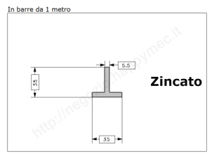 Profilo a T 35x35x5 zincato in barre da 1 metro in ferro