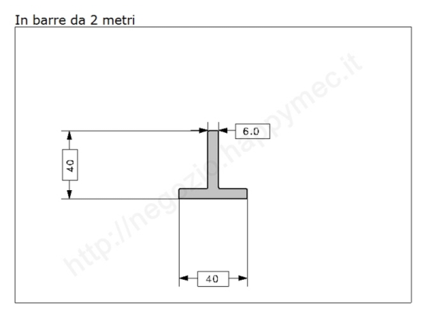 Profilo a T 40x40x6 grezzo in barre da 2 metri in ferro