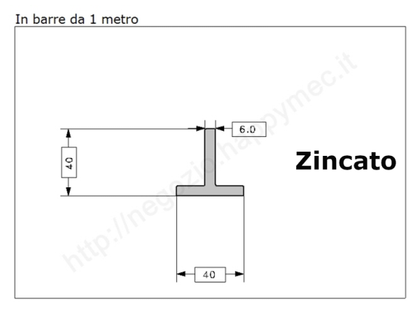 Profilo a T 40x40x6 zincato in barre da 1 metro in ferro