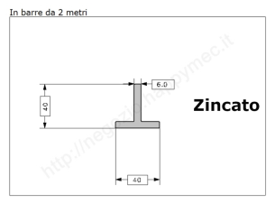 Profilo a T 40x40x6 zincato in barre da 2 metri in ferro
