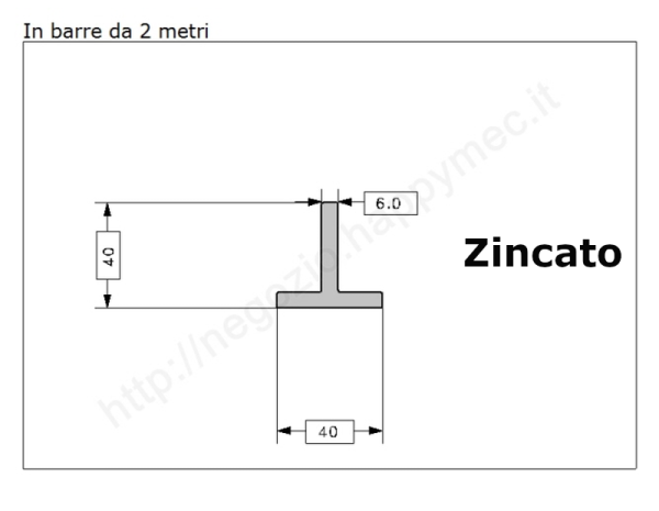 Profilo a T 40x40x6 zincato in barre da 2 metri in ferro