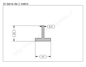 Profilo a T 45x45x6,5 grezzo in barre da 1 metro in ferro
