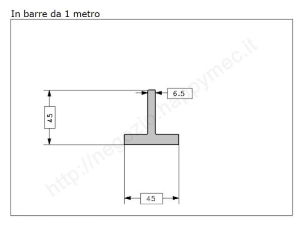 Profilo a T 45x45x6,5 grezzo in barre da 1 metro in ferro