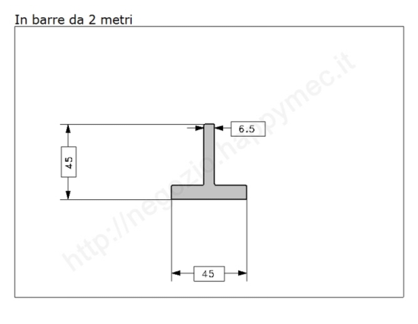 Profilo a T 45x45x6,5 grezzo in barre da 2 metri in ferro