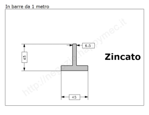 Profilo a T 45x45x6,5 zincato in barre da 1 metro in ferro