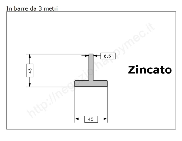 Profilo a T 45x45x6,5 zincato in barre da 3 metri in ferro